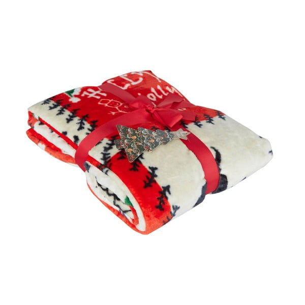 Pătură roșie din micropluș/cocolino 100x170 cm  cu model de Crăciun – Mila Home-image-1