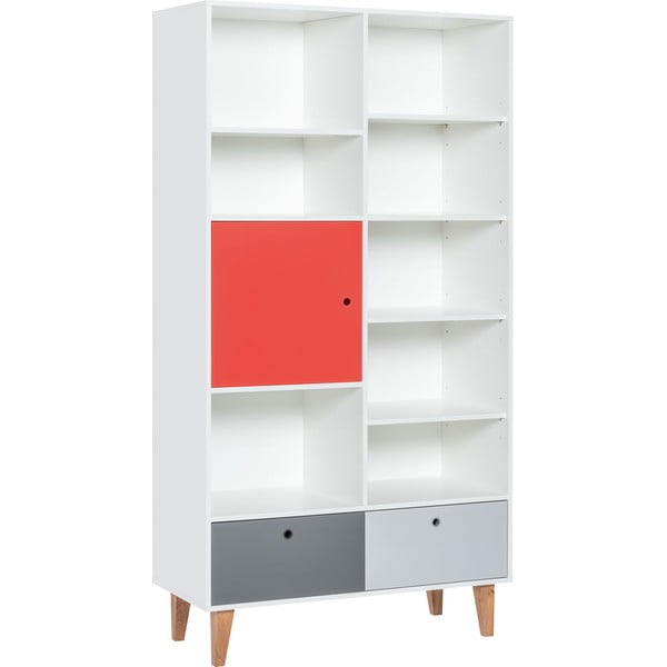 Bibliotecă din lemn de stejar Vox Concept, 105 x 201,5, roșu - alb