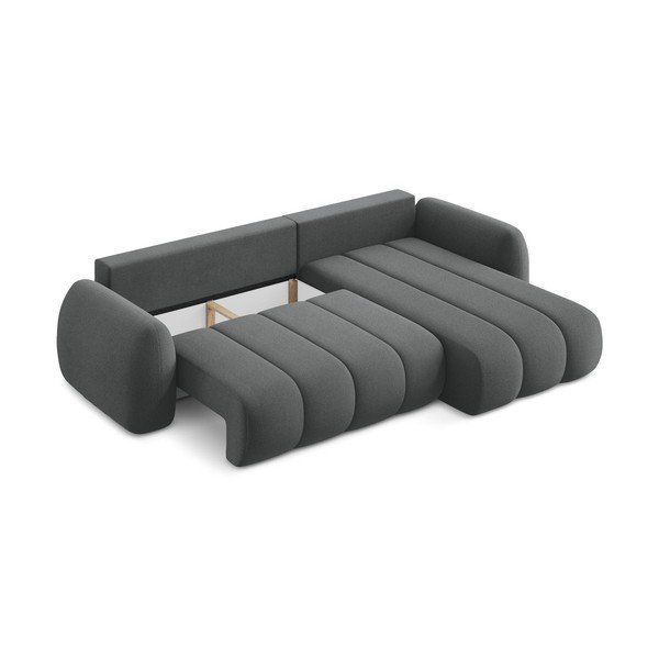 Colțar gri închis extensibil/cu spațiu de depozitare cu tapițerie din țesătură bouclé (cu colț pe partea dreaptă/cu șezlong) Pele – Makamii-image-4