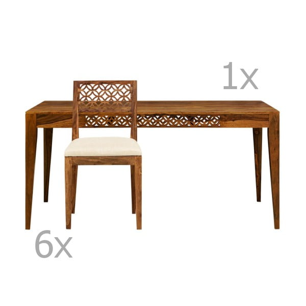 Set masă dining și 6 scaune din lemn de palisandru Massive Home Rosie