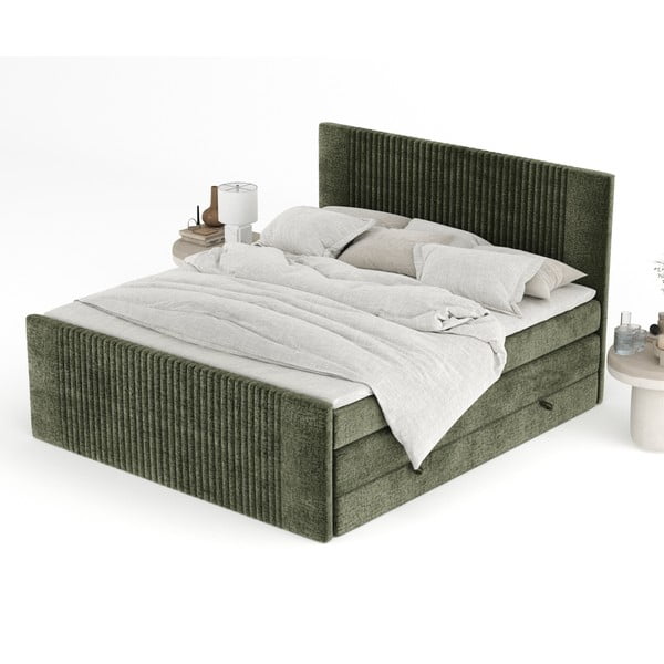 Pat boxspring verde închis cu spațiu de depozitare 200x200 cm Bergamo – Maison de Rêve-image-4