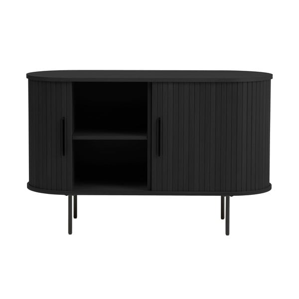 Comodă neagră cu aspect de lemn de stejar cu ușă glisantă 120x76x45 cm Nola – Unique Furniture-image-2