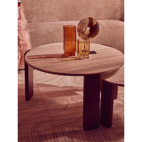 Măsuță de cafea maro/în culoare naturală deschisă rotundă cu blat din marmură ø 60 cm Palermo – Premier Housewares-image-3