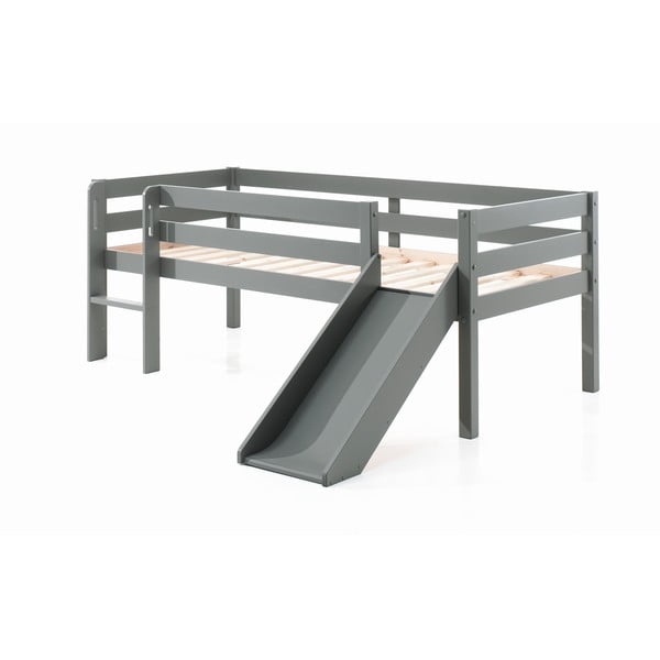 Pat înalt cu tobogan pentru copii  gri 90 x 200 cm Pino - Vipack-image-2