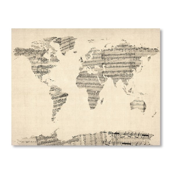 Poster cu harta lumii Americanflat Music, 60 x 42 cm, gri