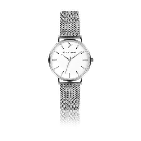 Ceas damă, curea metalică din inox Emily Westwood Simplemente, alb-argintiu