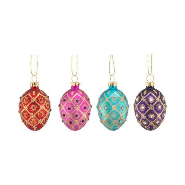 Globuri de Crăciun 4 buc. din sticlă 4 cm Diamante Oval – Sass & Belle