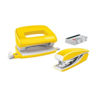 Set mini-capsator și perforator Leitz, alb-galben