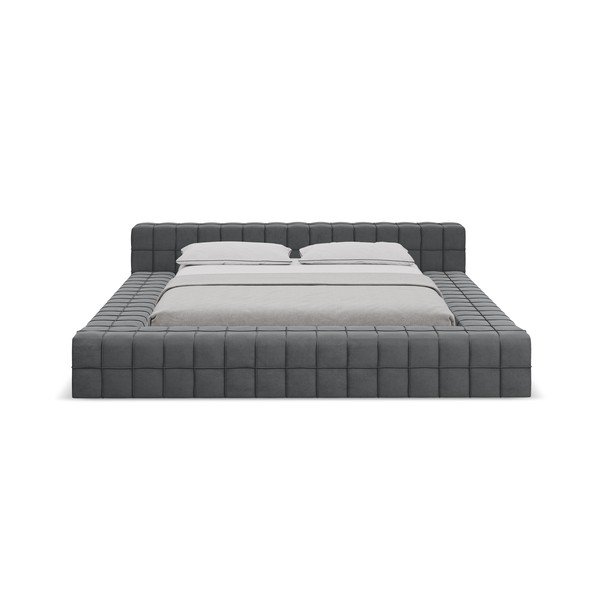 Pat matrimonial gri închis tapițat cu somieră 140x200 cm Akela – Makamii-image-2