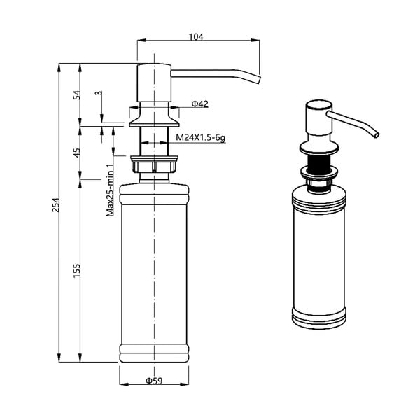 Dozator de săpun lichid argintiu mat din plastic 350 ml – Sapho-image-1