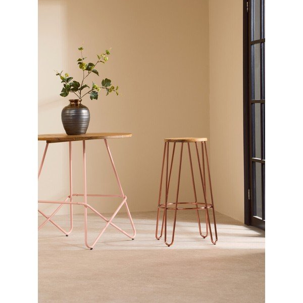 Scaun de bar în culoare naturală/roz auriu din lemn de ulm (înălțime șezut 75 cm) District – Premier Housewares-image-3