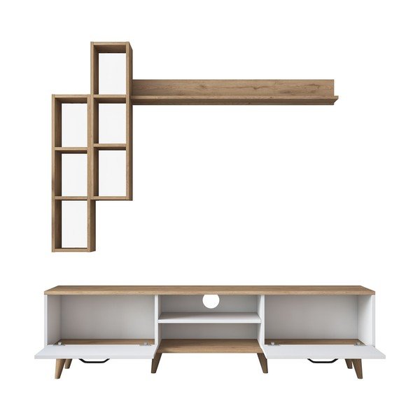 Set mobilier TV alb/aspect de lemn de nuc 180x48 cm Veronica - Kalune Design-image-2