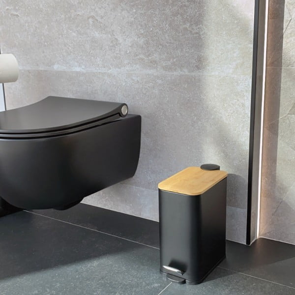 Coș de gunoi negru mat cu pedală din oțel 5 l   Erik – Spirella-image-1