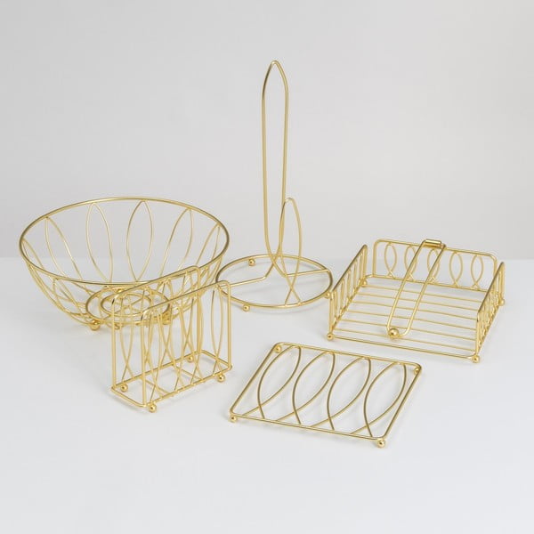 Suport vertical pentru prosoape de bucătărie din hârtie auriu din metal ø 16 cm – Casa Selección-image-1