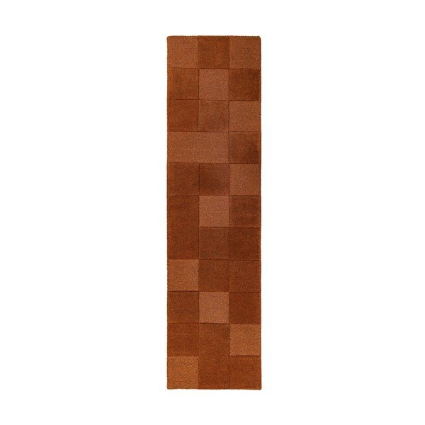 Covor tip traversă teracotă țesut manual din lână 60x230 cm Checkerboard – Flair Rugs