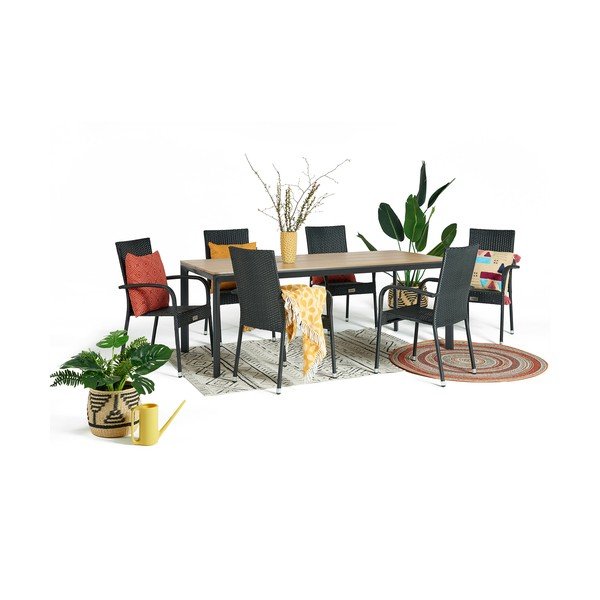 Set mobilier de grădină pentru 6 persoane cu scaune negre Paris și masă Thor, 210 x 90 cm-image-2