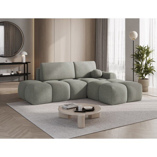 Colțar verde extensibil/cu spațiu de depozitare cu tapițerie din țesătură bouclé (cu colț pe partea dreaptă/cu șezlong) Vittario – ELTAP-image-3