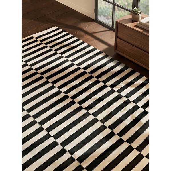 Covor negru-alb reversibil/țesut manual din lână 200x300 cm Donna – Hanse Home-image-3