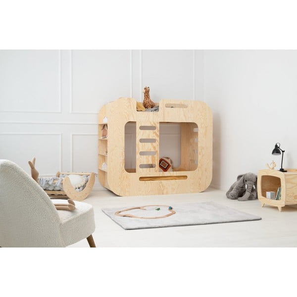 Pat pentru copii  în culoare naturală supraetajat cu spațiu de depozitare 90x200 cm Mundo – Adeko-image-2