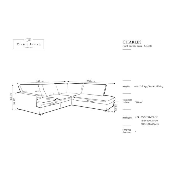Colțar Windsor & Co Sofas Charles, pe partea stângă, negru-image-4