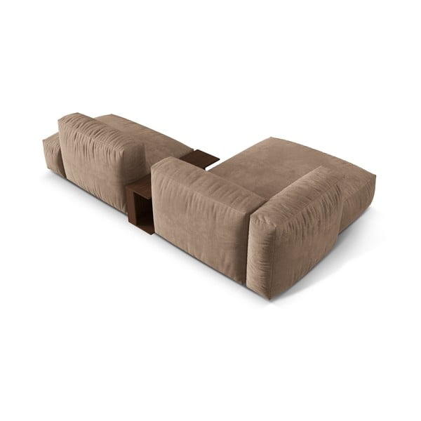 Colțar modular maro deschis cu tapițerie din catifea (cu colț pe partea stângă/cu șezlong) Martina – Micadoni -image-3