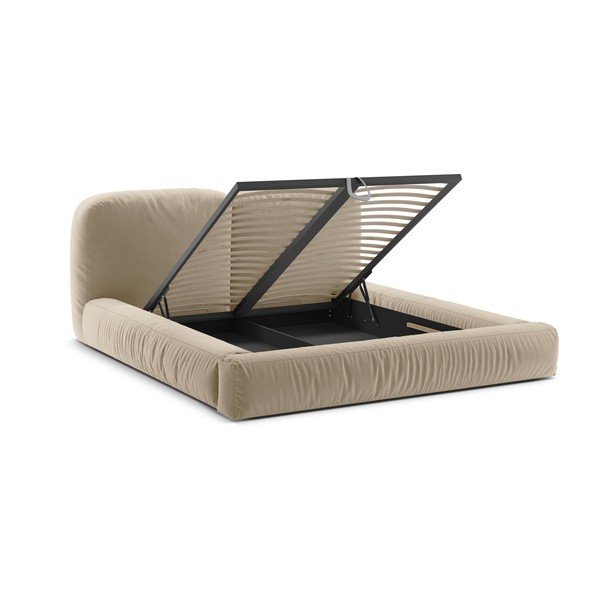 Pat matrimonial bej tapițat cu spațiu de depozitare cu somieră 160x200 cm Martina – Micadoni -image-2