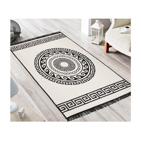 Covor reversibil Cihan Bilisim Tekstil Mandala, 120 x 180 cm, bej-negru-image-2