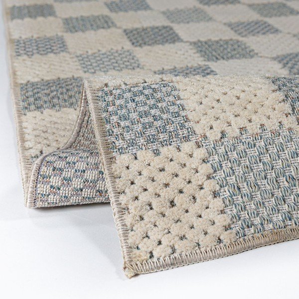 Covor tip traversă albastru lavabil din amestec de bumbac 80x230 cm Muted Checkerboard – Flair Rugs-image-2