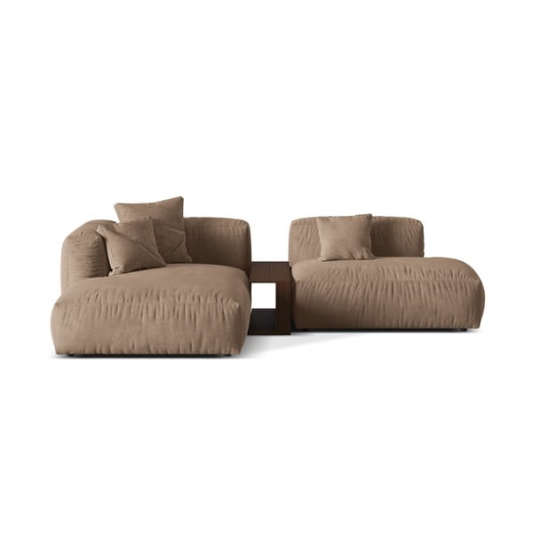 Colțar modular maro deschis cu tapițerie din catifea (cu colț pe partea stângă/cu șezlong) Martina – Micadoni 