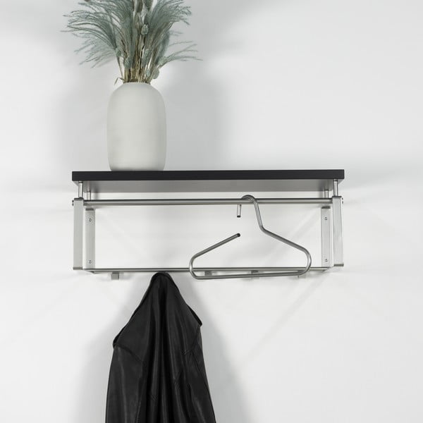 Cuier de perete negru/argintiu cu raft din metal 70 cm Rex – Spinder Design-image-1