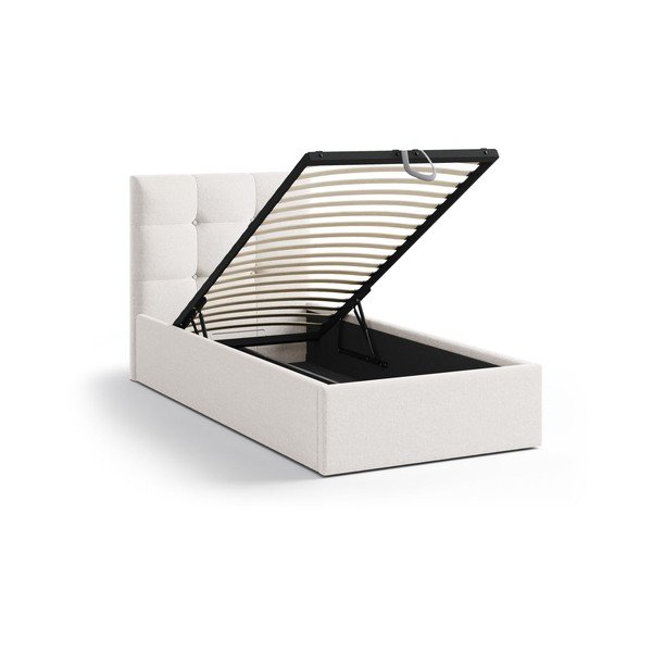 Pat crem tapițat cu spațiu de depozitare cu somieră 90x200 cm Phaedra – Micadoni -image-1