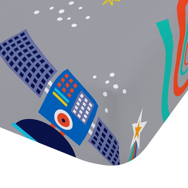 Cearceaf pentru copii gri pentru pat dublu cu elastic 135x190 cm Lost In Space – Catherine Lansfield