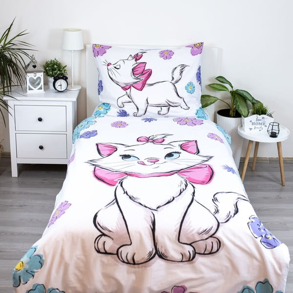 Lenjerie de pat pentru copii albă din bumbac pentru pat de o persoană 140x200 cm Marie Cat "Floral" – Jerry Fabrics-image-1