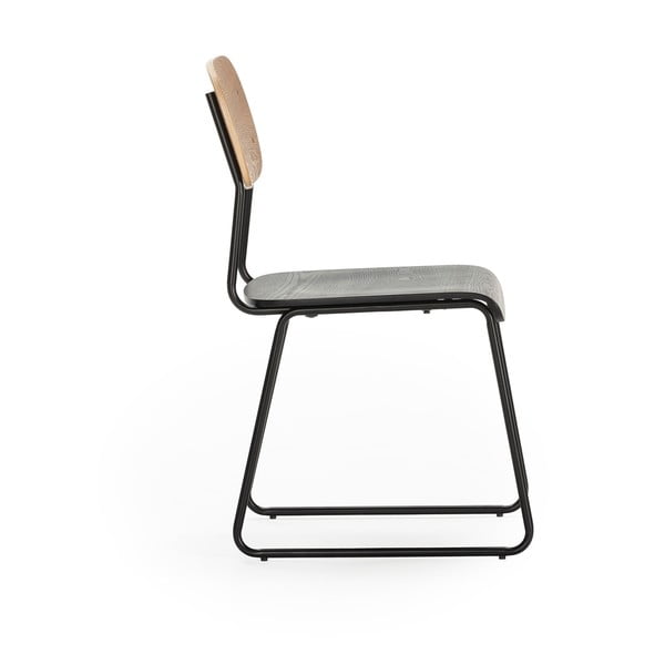 Scaune de dining negre/în culoare naturală 2 buc. cu aspect de lemn de frasin Aira – Marckeric-image-3