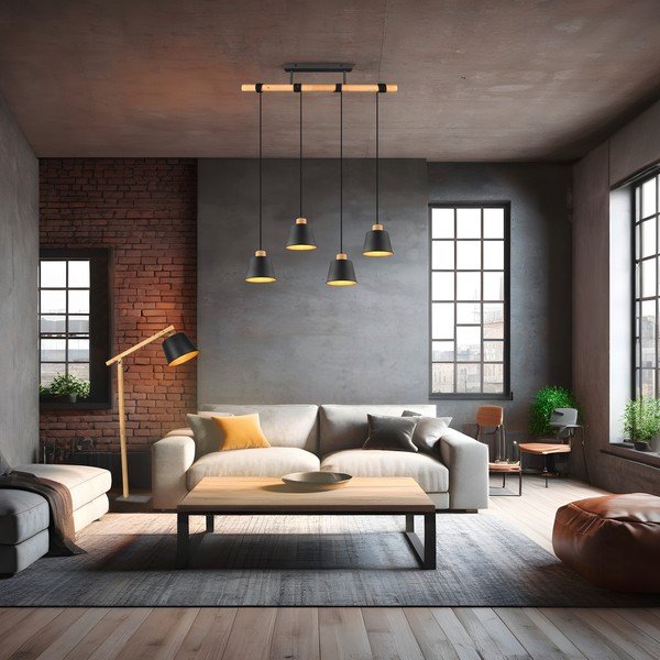 Lustră neagră/în culoare naturală cu abajur din metal ø 18 cm Harris – Trio-image-1