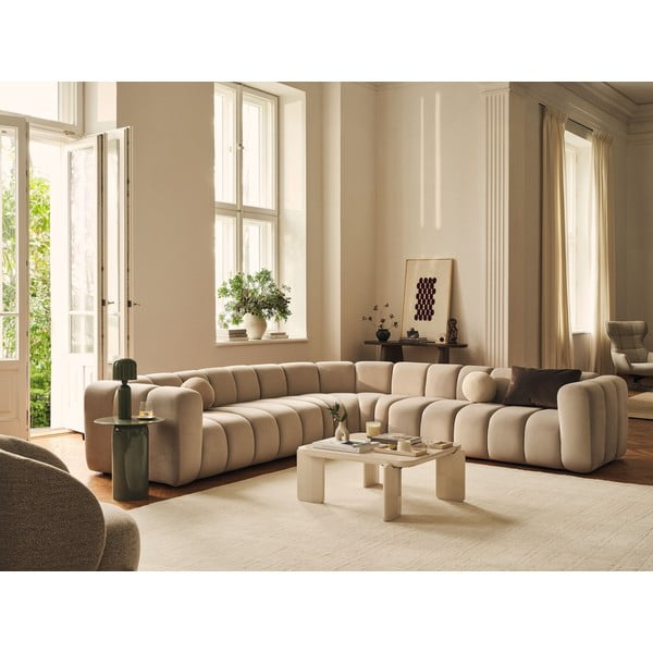 Colțar modular bej cu tapițerie din chenille Lupine – Micadoni -image-1