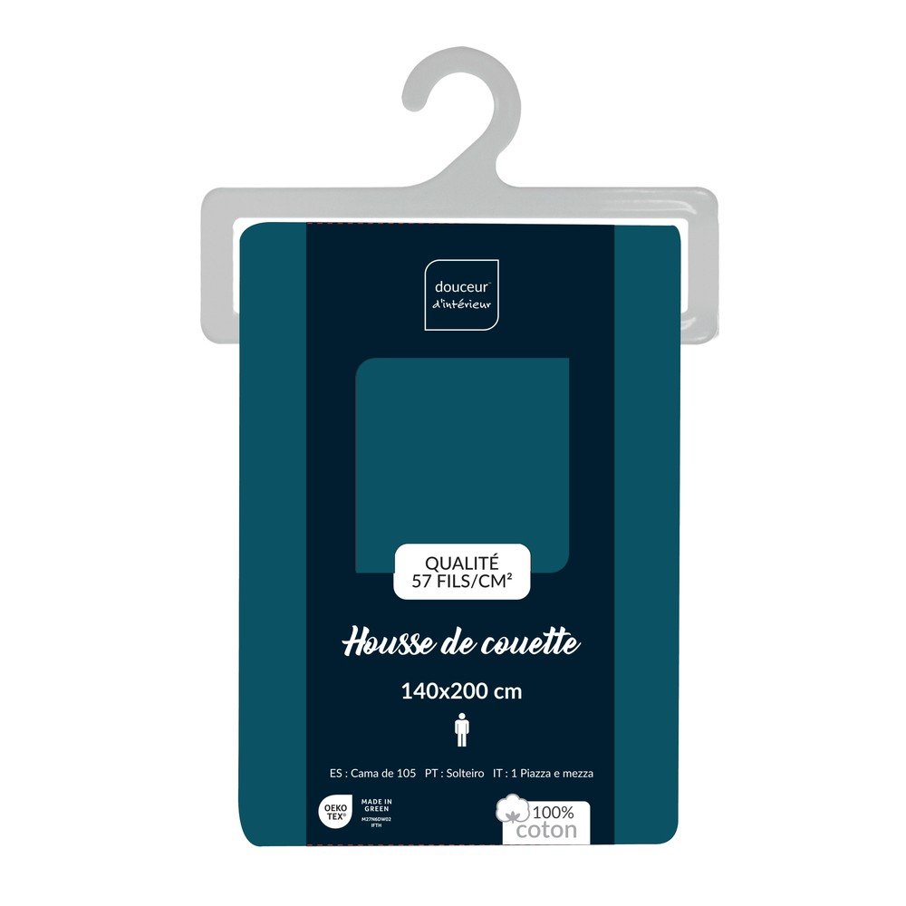 Husă de pilotă petrol din bumbac pentru pat de o persoană 140x200 cm Lina – douceur d'intérieur