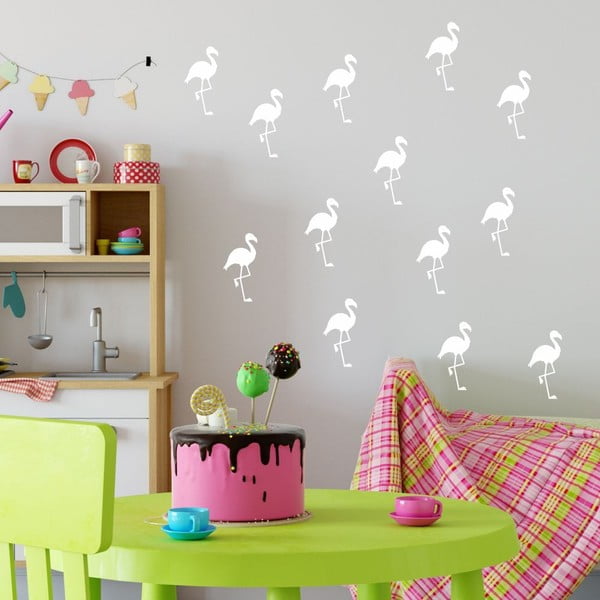 Set autocolante de perete North Carolina Scandinavian Home Decors Flamingo, alb