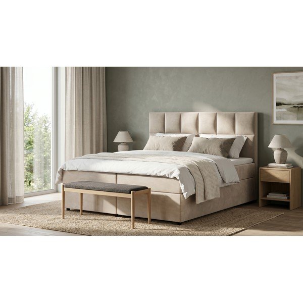 Pat boxspring bej cu spațiu de depozitare 140x200 cm Flip – Ropez-image-1