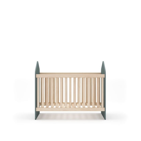 Pătuț în culoare naturală/verde prăfuit cu aspect de lemn de pin 60x120 cm Estefania – Marckeric-image-2