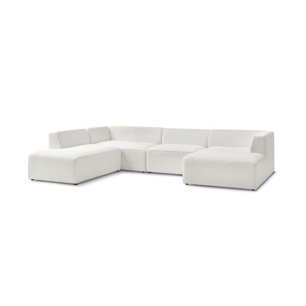 Colțar modular alb cu tapițerie din țesătură bouclé (cu colț pe partea stângă/în formă de "U") Megeve – Bobochic Paris