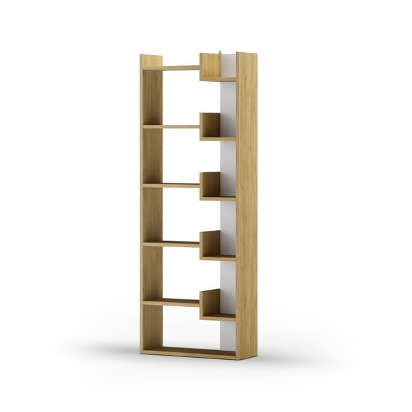 Bibliotecă albă/în culoare naturală cu aspect de lemn de stejar 60,5x162 cm Klapo – Marckeric-image-4