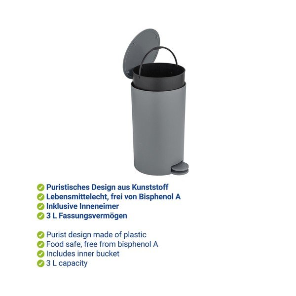 Coș de gunoi gri cu pedală din plastic 3 l Vara – Allstar-image-2