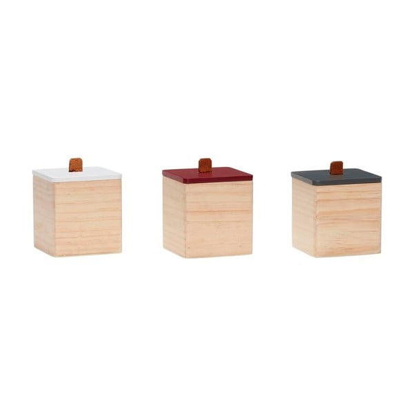 Set 3 cutii din lemn de pin cu detalii din piele Hübsch Vilane