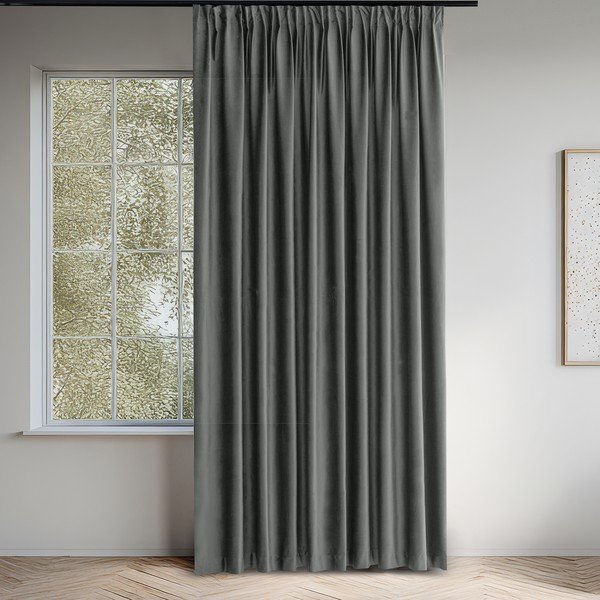 Draperie gri închis dimout (semi-opacă) din catifea 200x270 cm Velto – Filumi-image-1