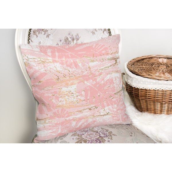 Față de pernă Minimalist Cushion Covers Pink Leafes Brush, 45 x 45 cm-image-1