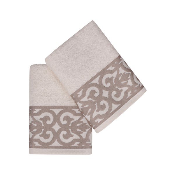 Set 2 prosoape pentru mâini Grace, cu ornament maro-image-2