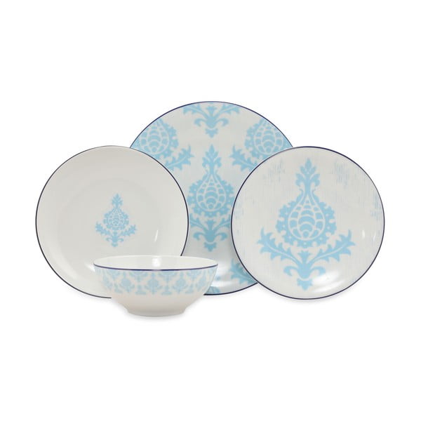 Set veselă 24 piese din porțelan Kütahya Porselen Ornaments, alb-albastru