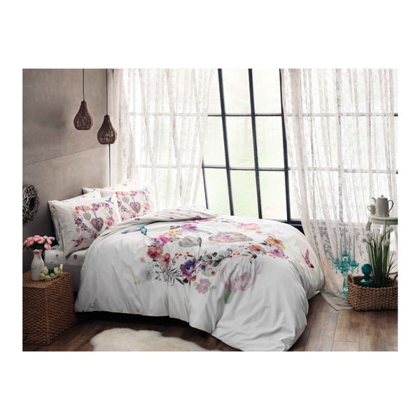 Lenjerie de pat cu cearșaf din bumbac Melissa Pink, 200 x 220 cm