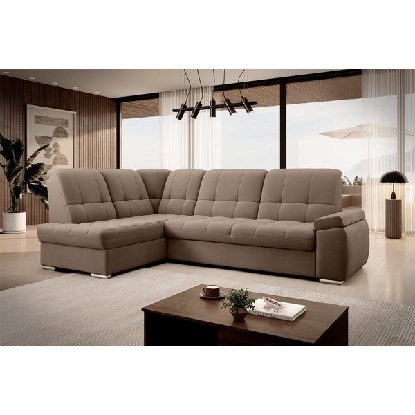 Colțar maro extensibil/cu spațiu de depozitare cu tapițerie din catifea (cu colț pe partea stângă/în formă de ”L”) Sado – ELTAP-image-4